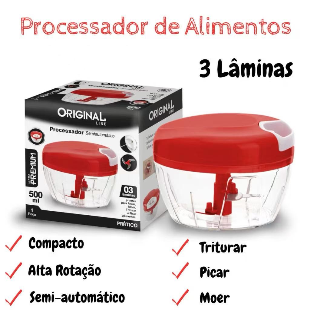 Alimentos Alho Triturador Multiuso Processador Manual 3 Lâminas 12X9X12CM  500ml