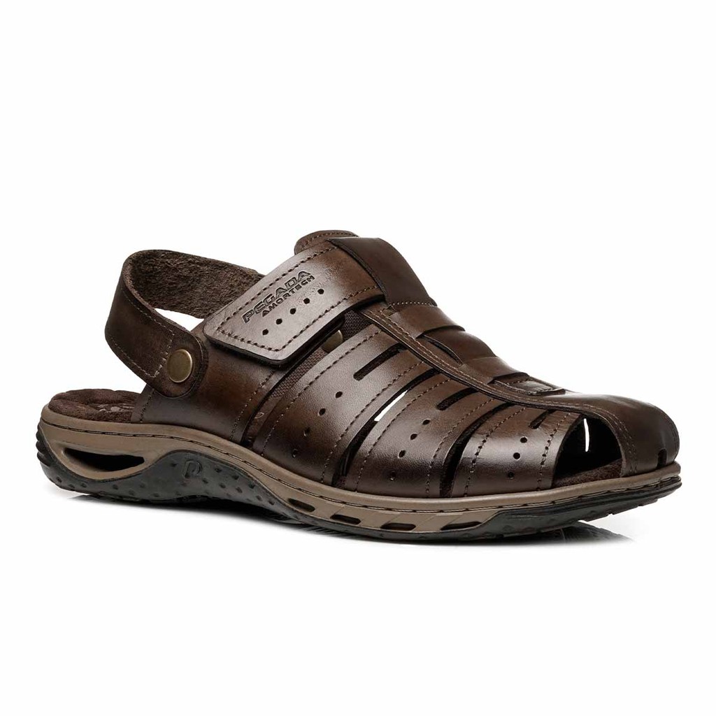 Sandália Masculina De Couro Legítimo Amortech Pegada 131676