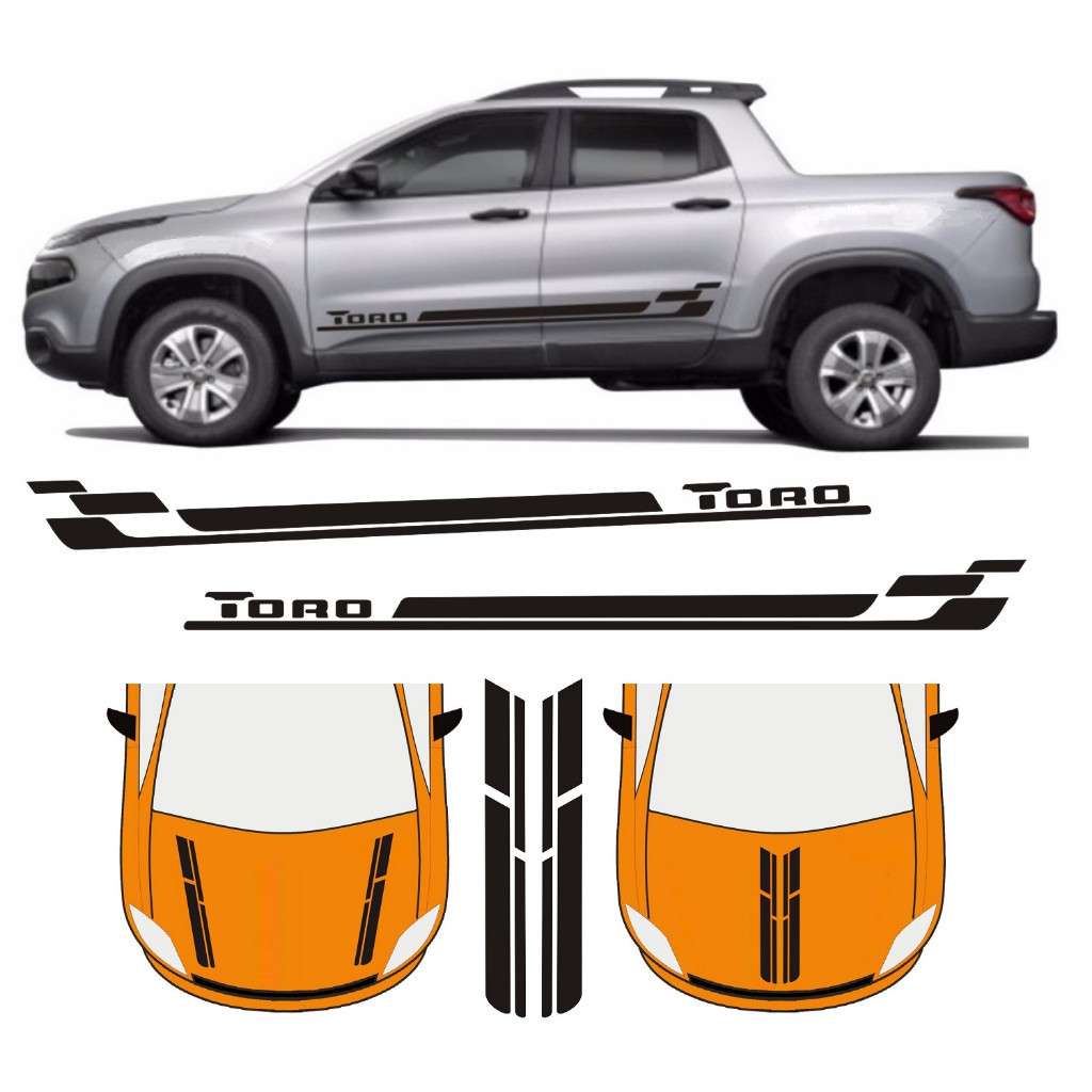 Adesivo Lateral Para Fiat Toro Faixa Colante Ft2 E C4 Capô Tuning Esportivo Picape