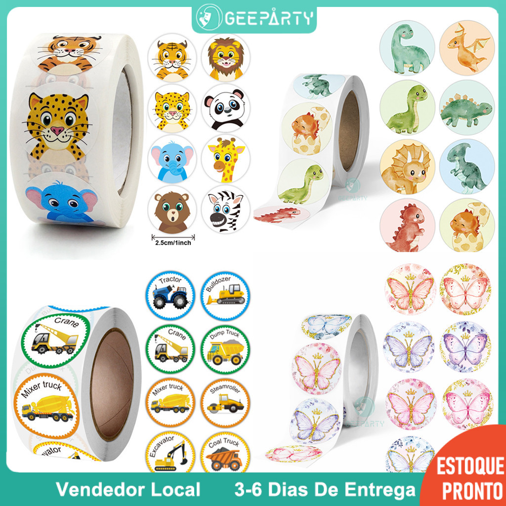 GeeParty 500 Pcs/rolo de Adesivos Cartunes para Premiação Infantil em Festa de Aniversário
