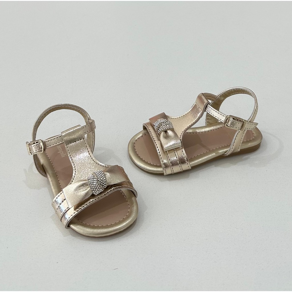 Sandália Infantil Pampili Dourada Menina Laço Pedraria Brilho Festa Casual Conforto Moda Kids Princesa