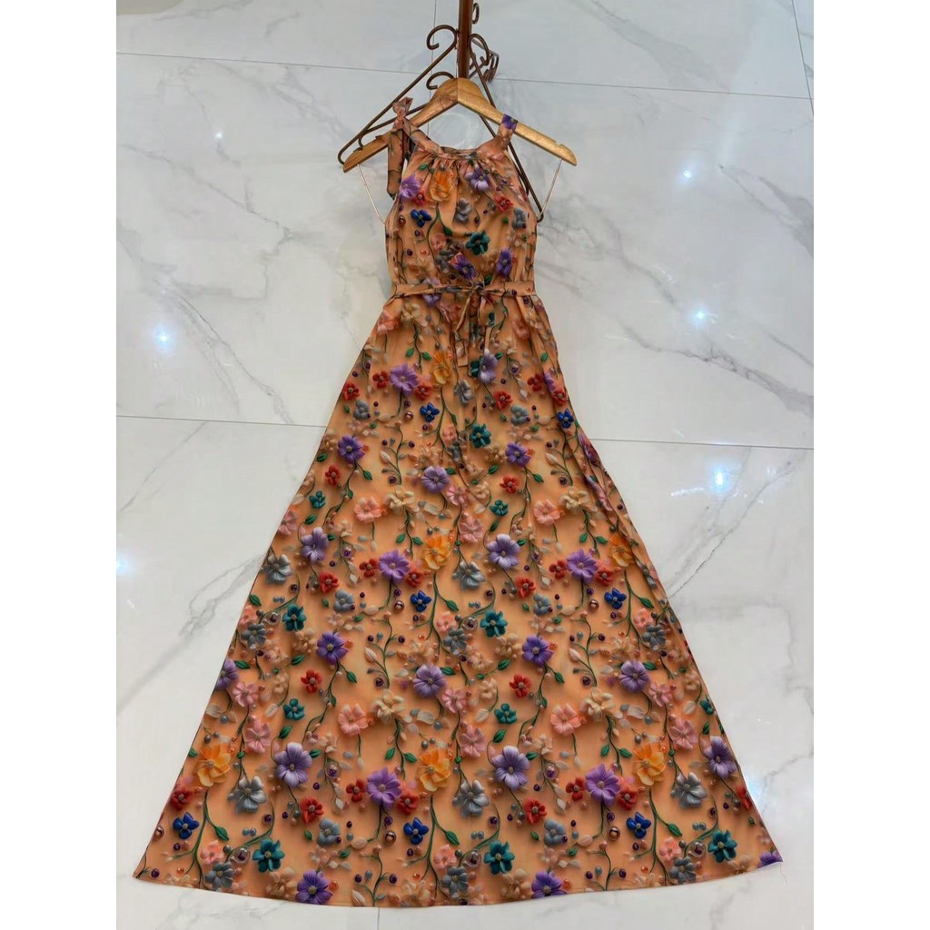 vestidos longo estampa 3d multicolorido novo modelo015-0052 em Oferta na Shopee