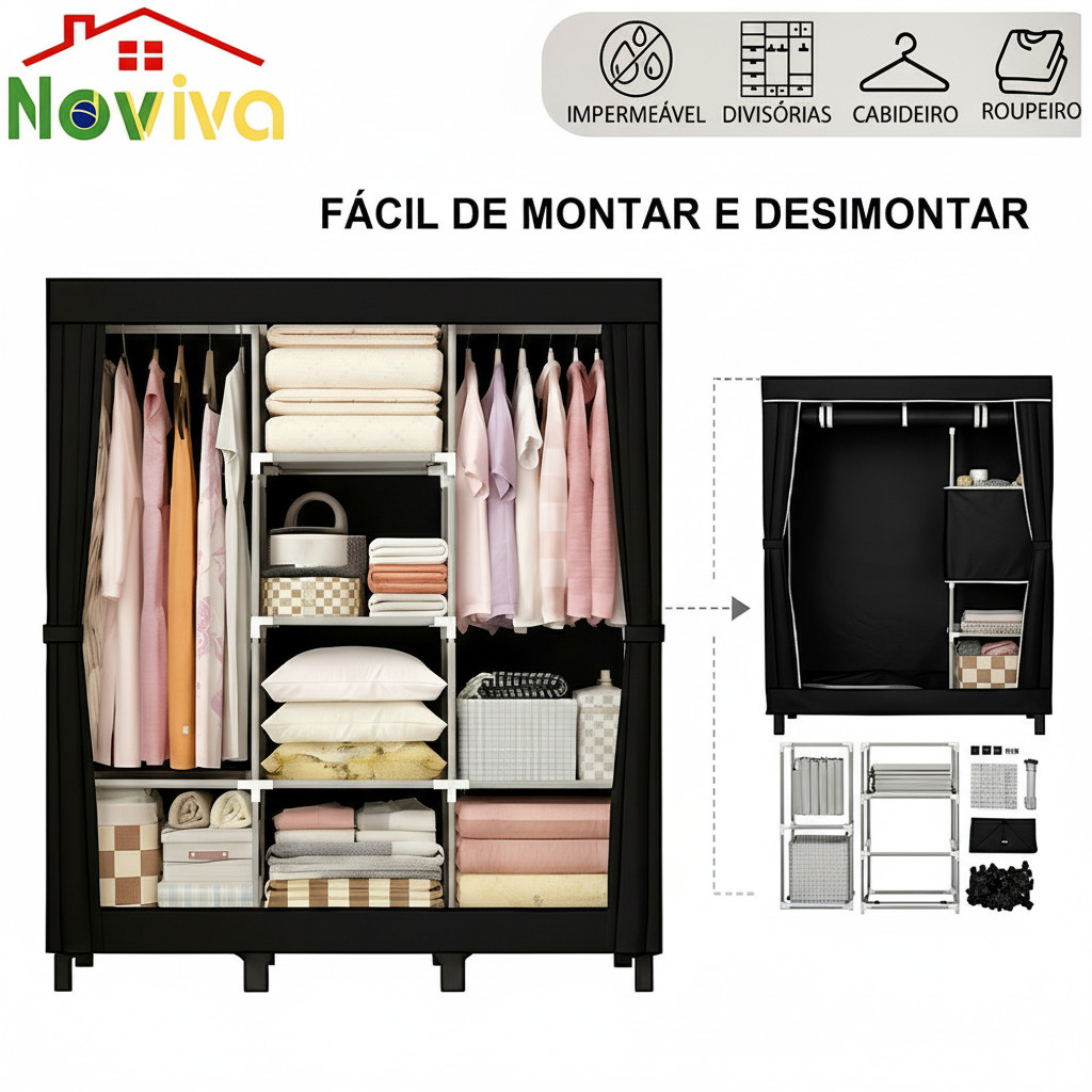 Noviva Kit|Guarda Roupa Dobrável Noviva | Organizador de Roupas Armário Grande 130*45*170CM