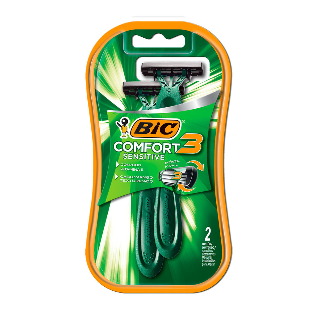 Barbeador descartável Confort3 Sensitive Verde 2 unidades Bic em Oferta na Shopee
