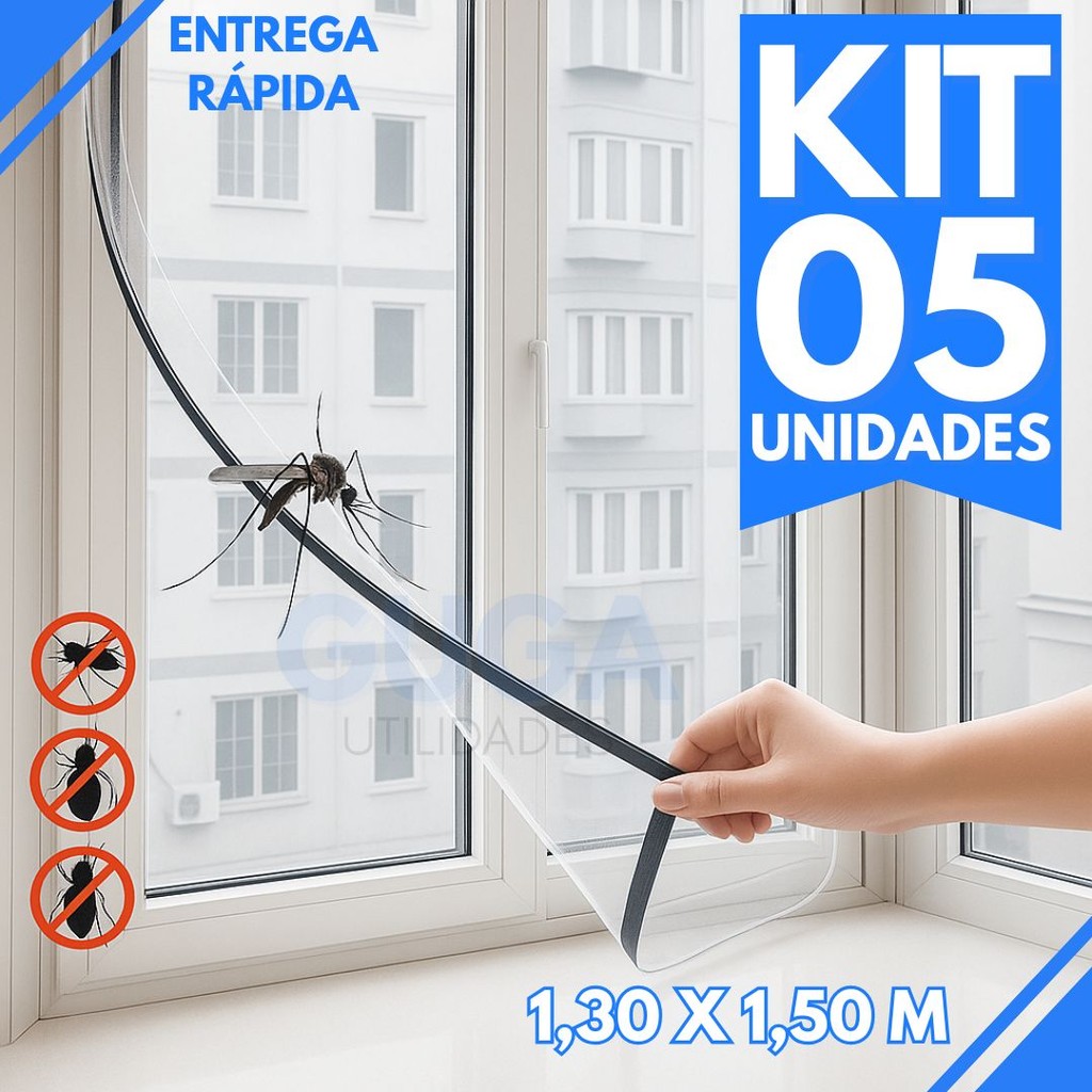 Kit 5 Telas Protetoras Contra Mosquitos Para Janelas, Tela Mosquiteira Adesiva 1,30x1,50m, Fácil Instalação e Remoção