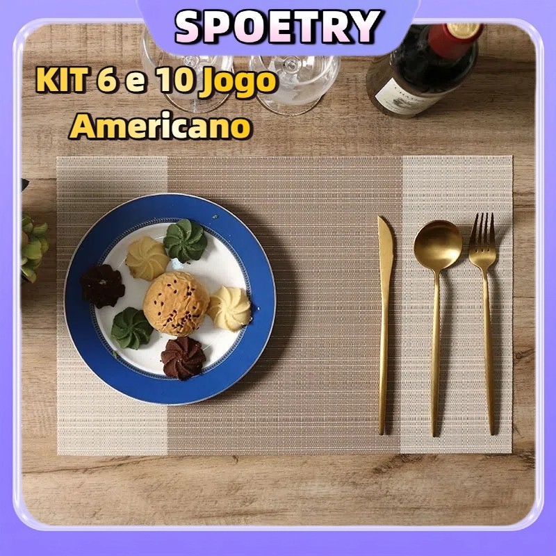 KIT Jogo Americano para Mesa Posta 6 ou 10 lugares em PVC Metalizado
