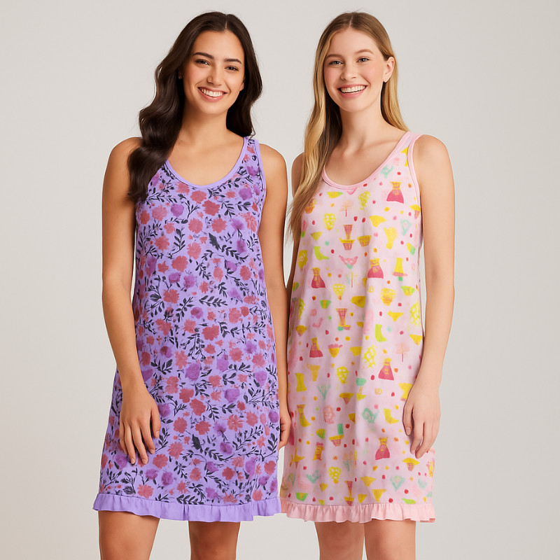 Kit 2 Camisolas Pijama  Adulto Regata Estampadas Dormir Confortável Para Revenda Fresquinho Promoção em Oferta na Shopee