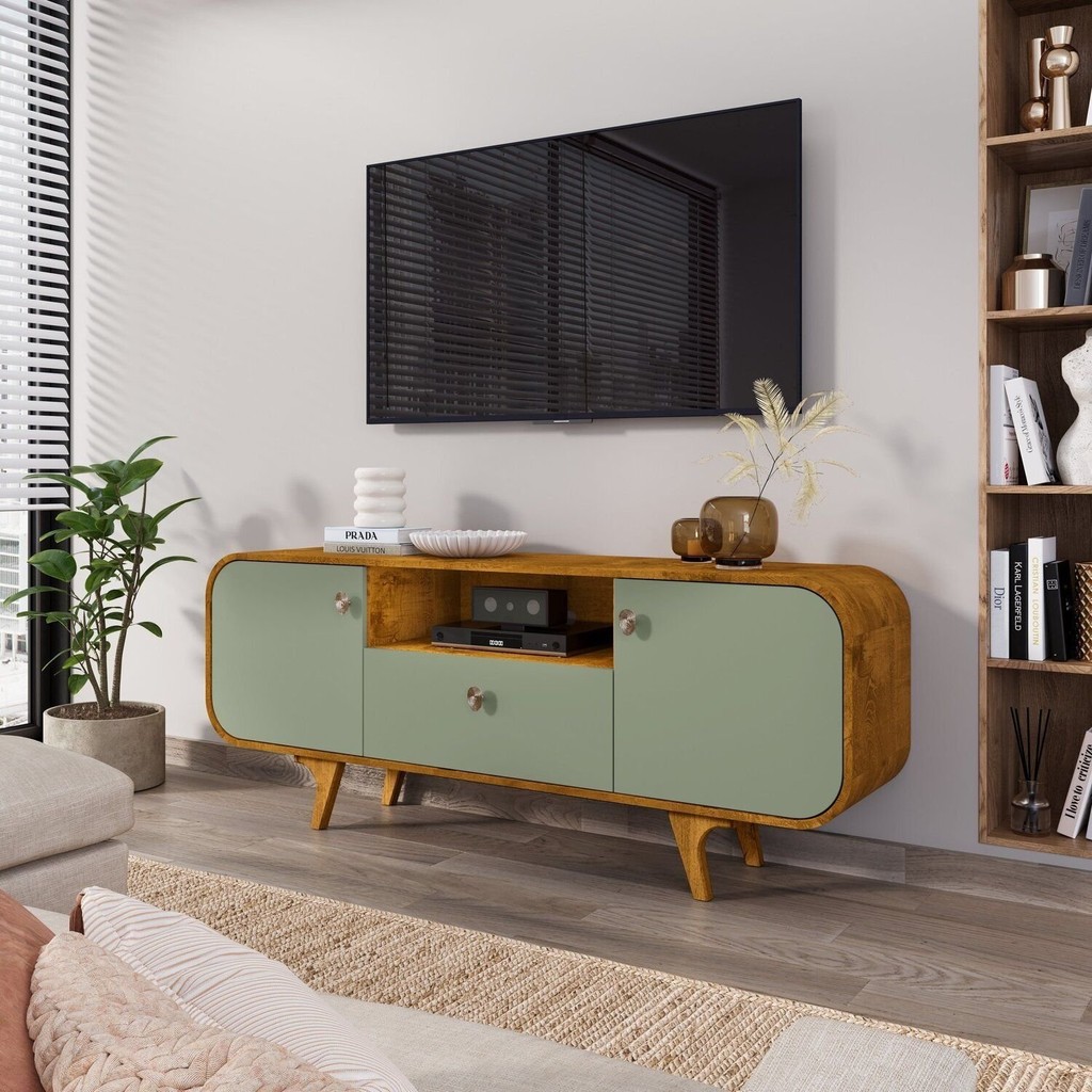 Rack para Tv até 55 Polegadas cantos Arredondados Noronha Naturalle/Pistache em Oferta na Shopee