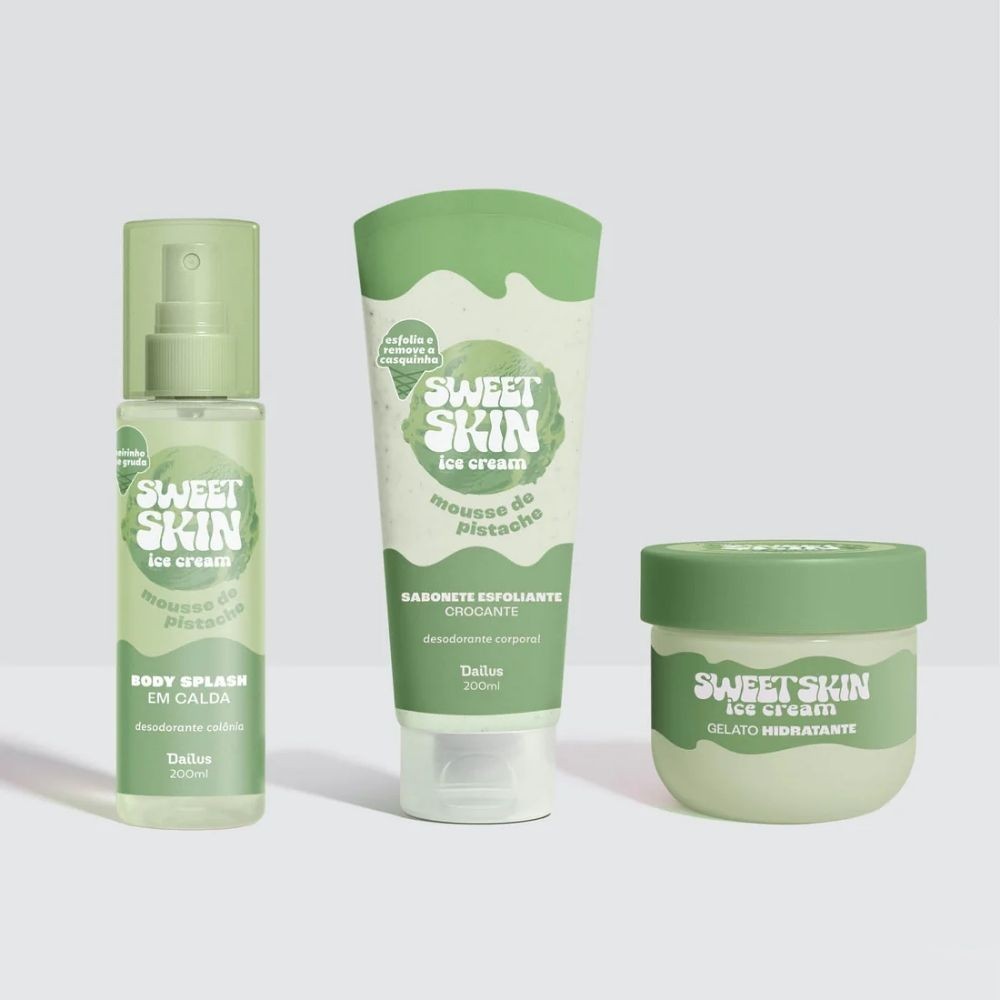 Sweet Skin Dailus Ice Cream Pistache Linha Corporal Body Splash Creme Esfoliante