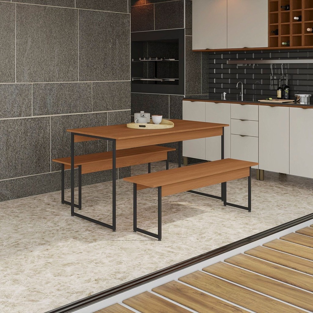 Mesa de Jantar com 2 Bancos Li013 136cm Crome Industrial Canela/Preto em Oferta na Shopee