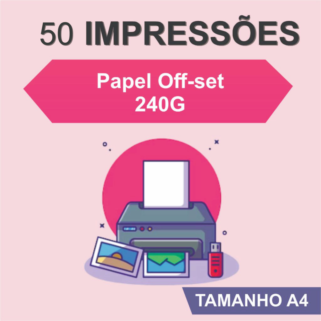 50 Impressões em papel off-set 240g
