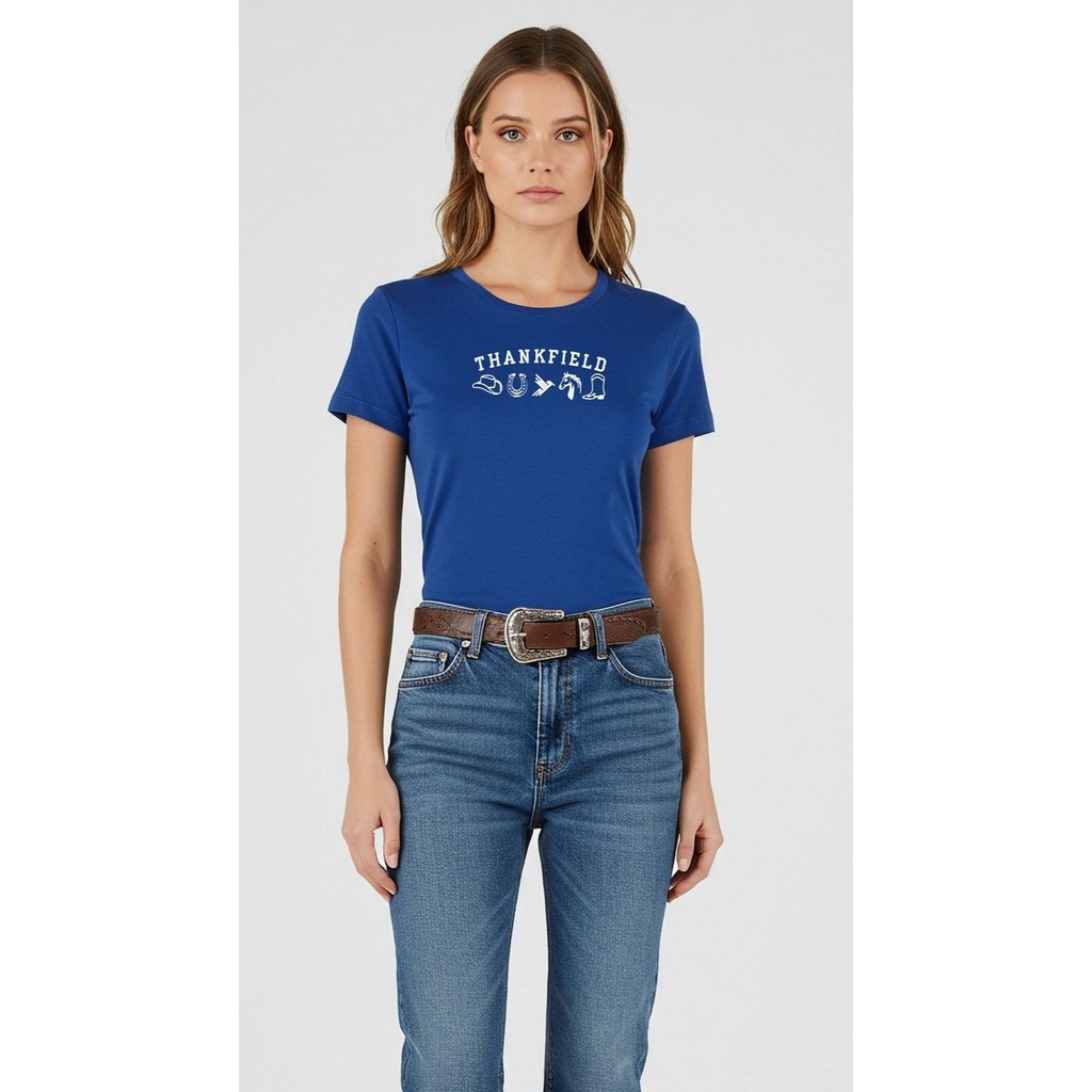 T-SHIRT BABY LOOK THANKFIELD BORDADA TKF AZUL ROYAL