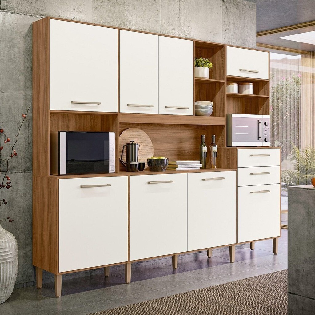 Armário de Cozinha Compacta 8 Portas 2 Gavetas Ipe e Off White Hortelã Ipê/Off White em Oferta na Shopee