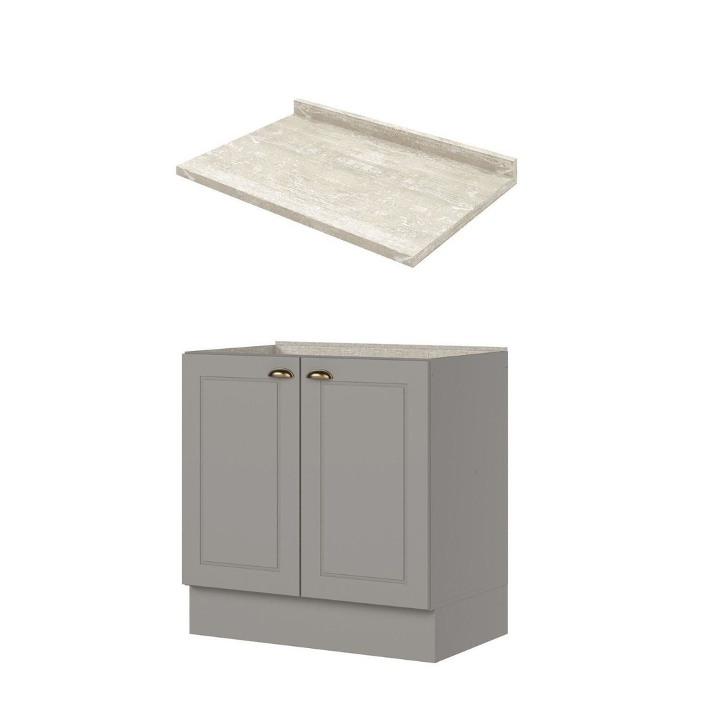 Balcão para Cozinha 2 Portas 80cm X 84,5cm com Tampo Emily Espresso Móveis Cinza/Calcare em Oferta na Shopee