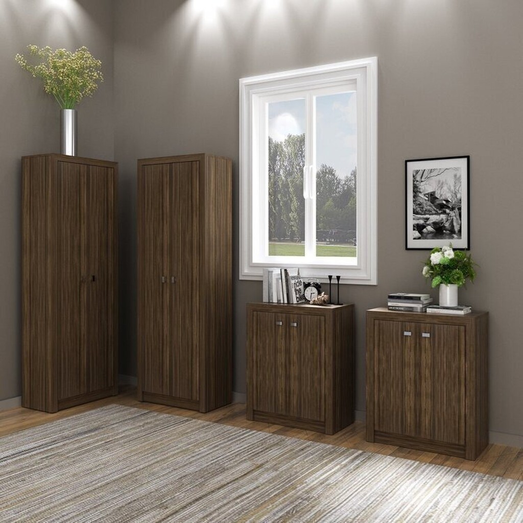 Kit 4 Armários Multiuso para Escritório com 2 Armários Baixo e 2 Armários Alto Nogal em Oferta na Shopee