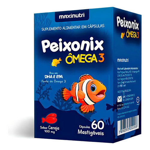 Peixonix Ômega 3 Infantil Mastigável 400mg 60 Cáps Maxinutri em Oferta na Shopee
