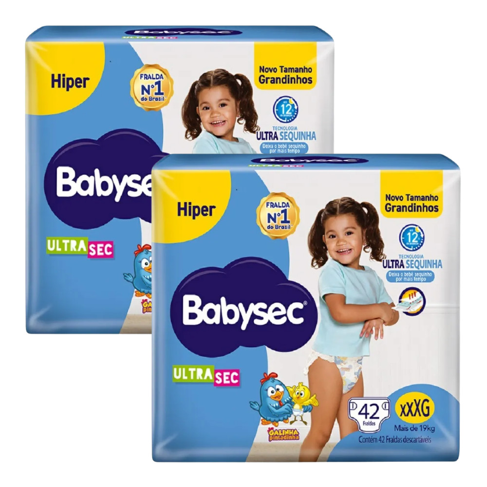 Kit 2x Fralda BabySec Ultrasec Galinha Pintadinha Hiper XXXG 42un – Super Absorvente