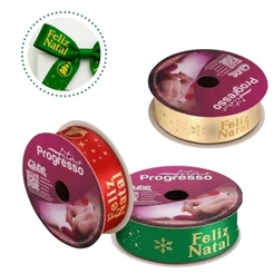 5 ROLO DE 10 METROS DE FITA CETIM 22 MM FELIZ NATAL MISTA - FITAS PROGRESSO(CHOCO)
