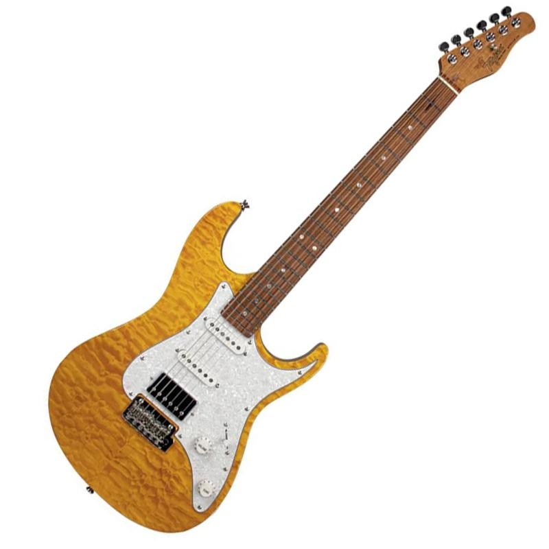GUITARRA TAGIMA STRAT MODERN STELLA DW 2S 1H ESCALA ESCURA ESCUDO PW - TRANSPARENT AMBAR