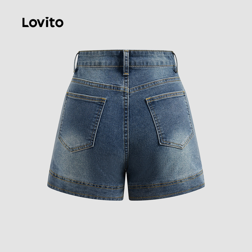 Detalhes do Lovito Jeans Curto Feminino com Bolso Liso para Verão/Primavera L131LD1328