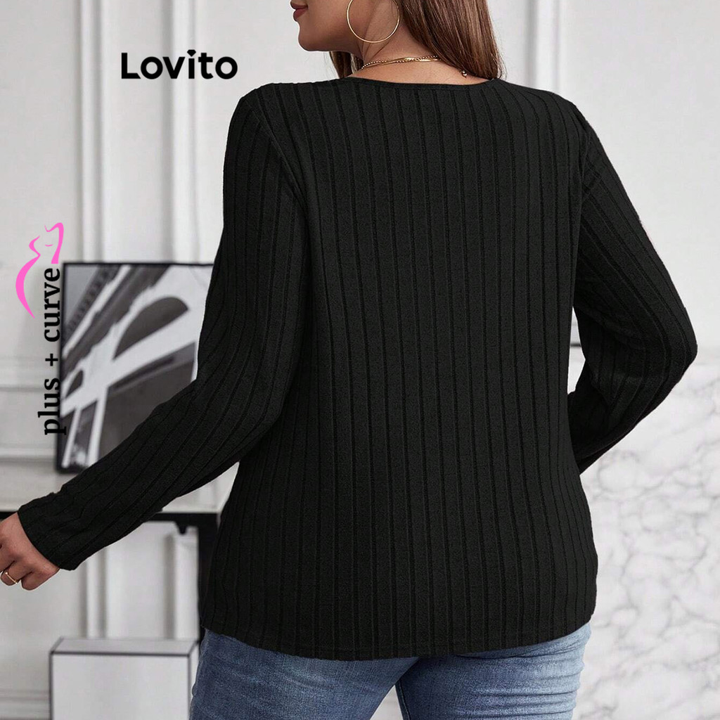 Detalhes do Lovito Camiseta Casual Plus Size Assimétrica Lisa Feminina LBL14568