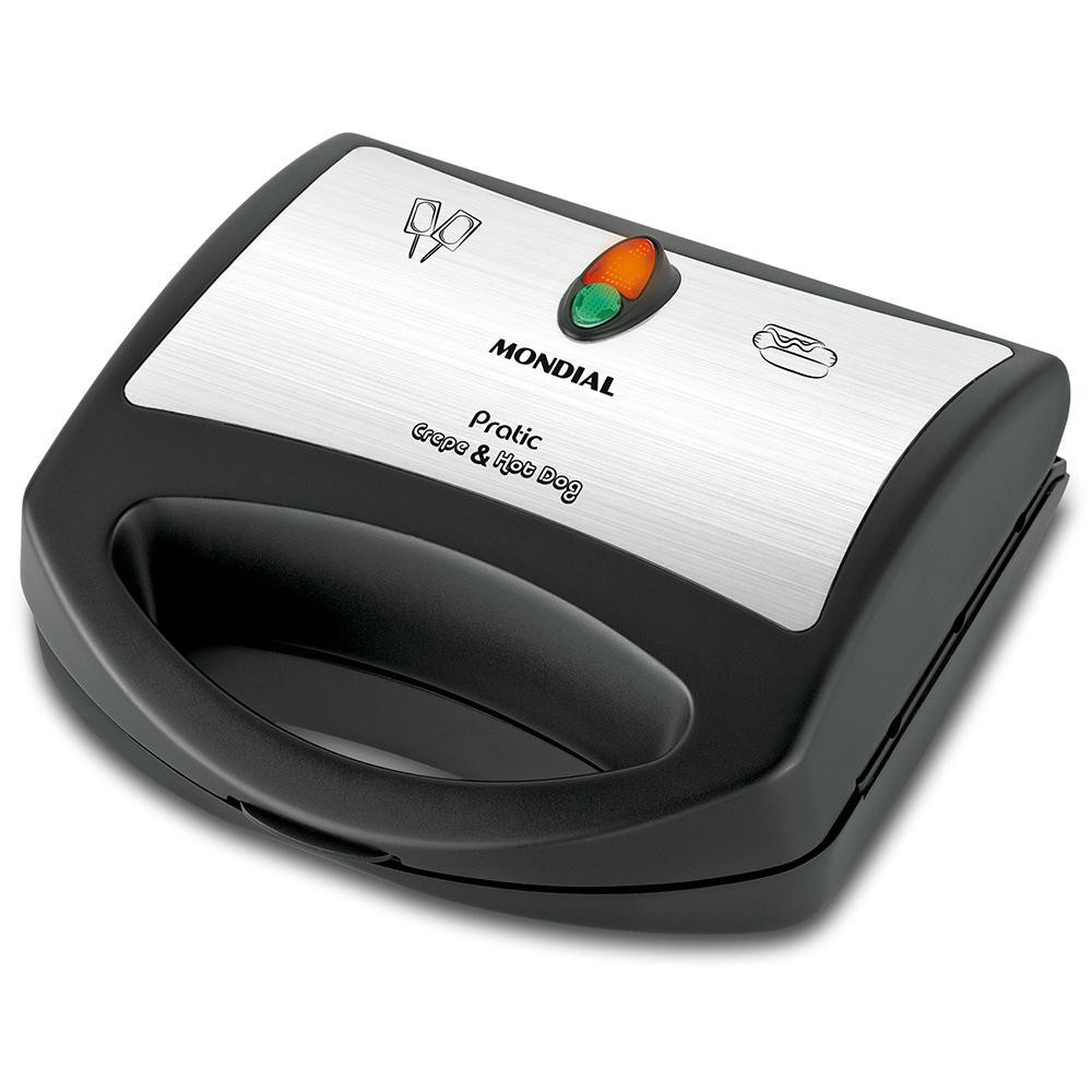 Crepeira Pratic Crepe & Hot Dog Mondial Preto e Inox 850W CP-01 em Oferta na Shopee