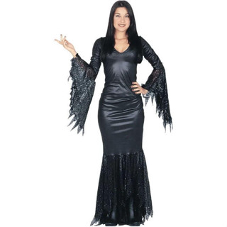 Fantasia Mortícia Addams Adulta Luxo Vestido Preto Halloween em Oferta na Shopee