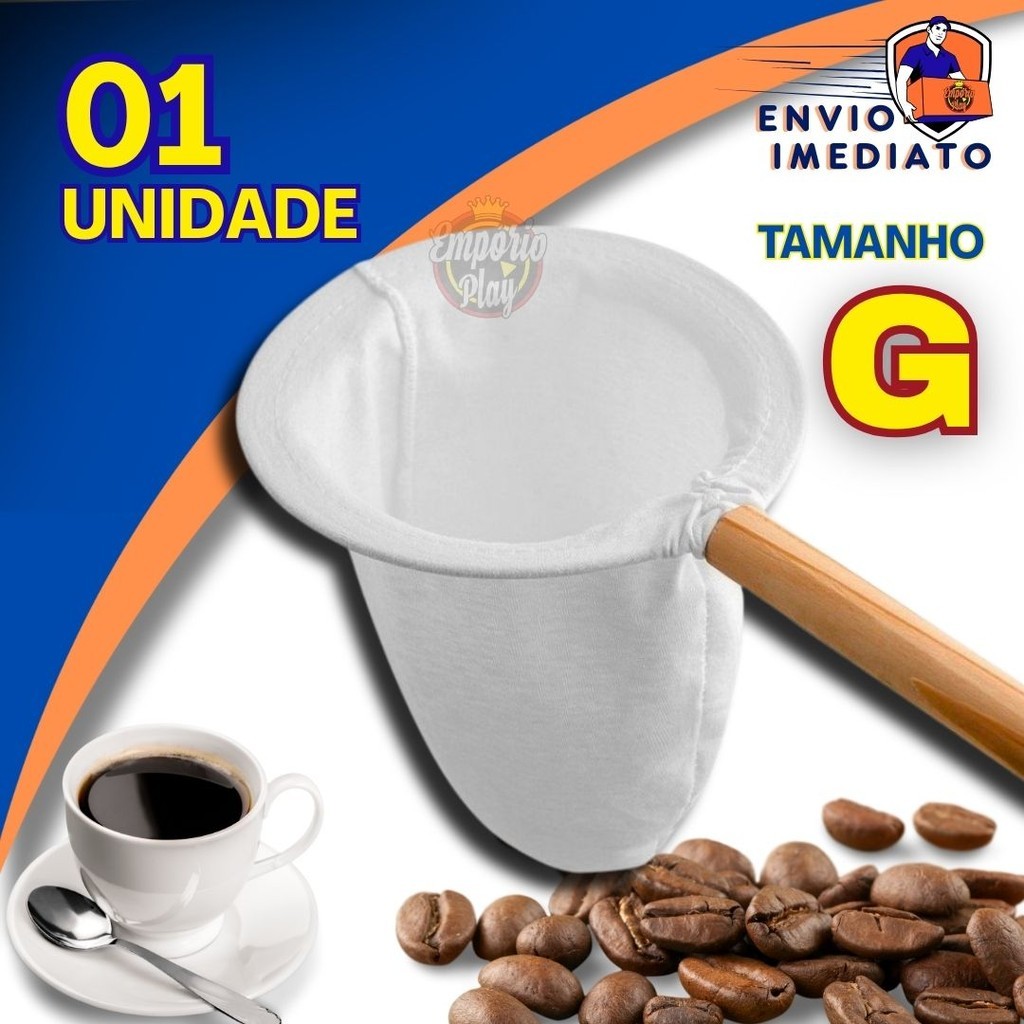 Coador de Café de Pano Grande Flanelado com Cabo de Madeira Reutilizável e Sustentável em Oferta na Shopee