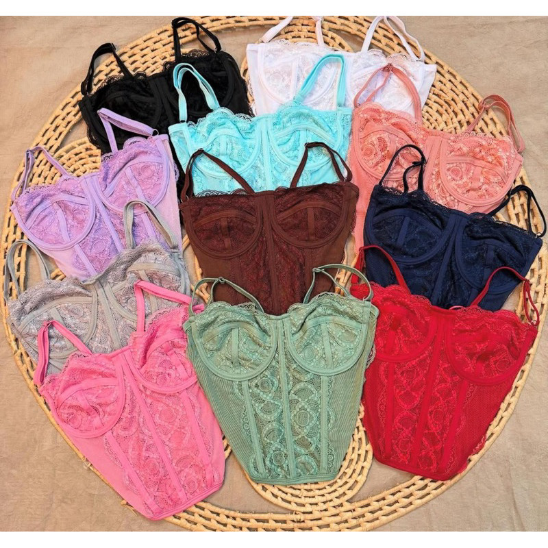 Cropped Feminino Corset Renda Corselet Alça Regulagem Cropped Blusa Verao Tendência 2025 Promoção