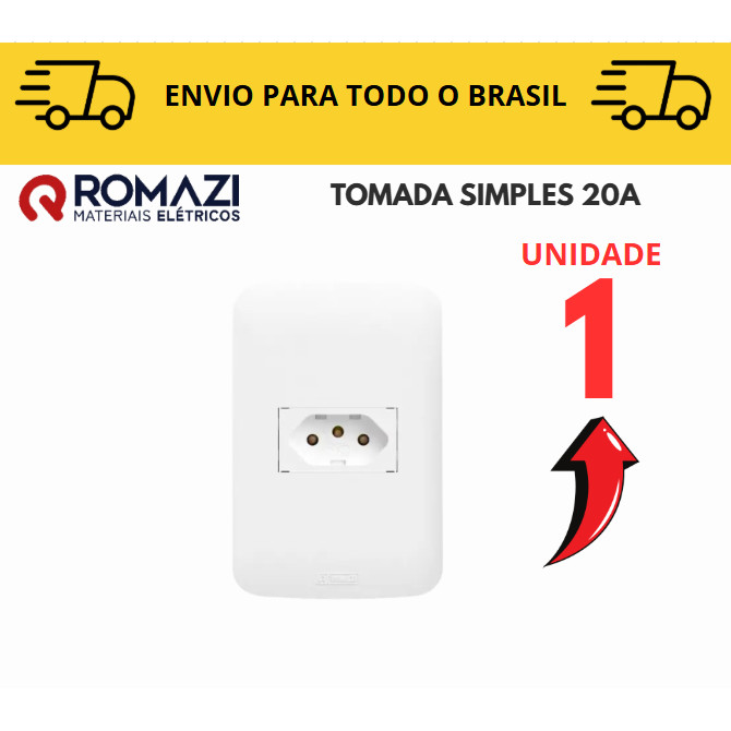 Tomada Simples 20A canoa romazi e Interruptores linha canoa romazi / 20A / Paralelo / Tomada