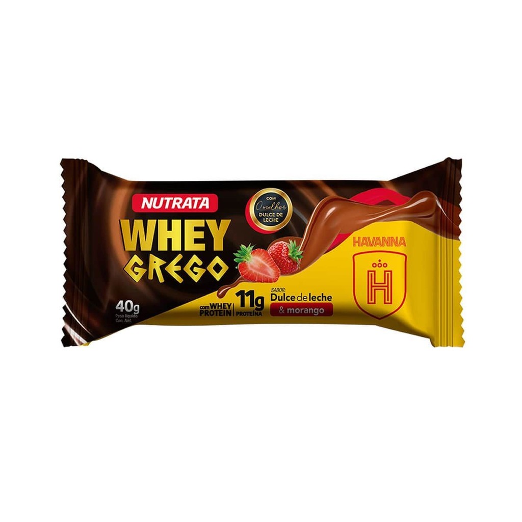 Barra Whey Grego Bar - 1 Unidade de 40g Dulce de Leche Havanna e Morango - Nutrata em Oferta na Shopee