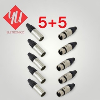 kit10 Conector xlr cannon fêmea macho preto alta qualidade em Oferta na Shopee