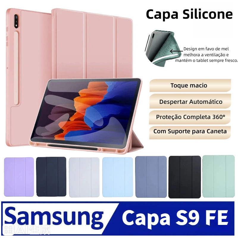 Capa Silicone para Samsung Galaxy Tab S9 FE com Porta Caneta e Função Auto Sleep