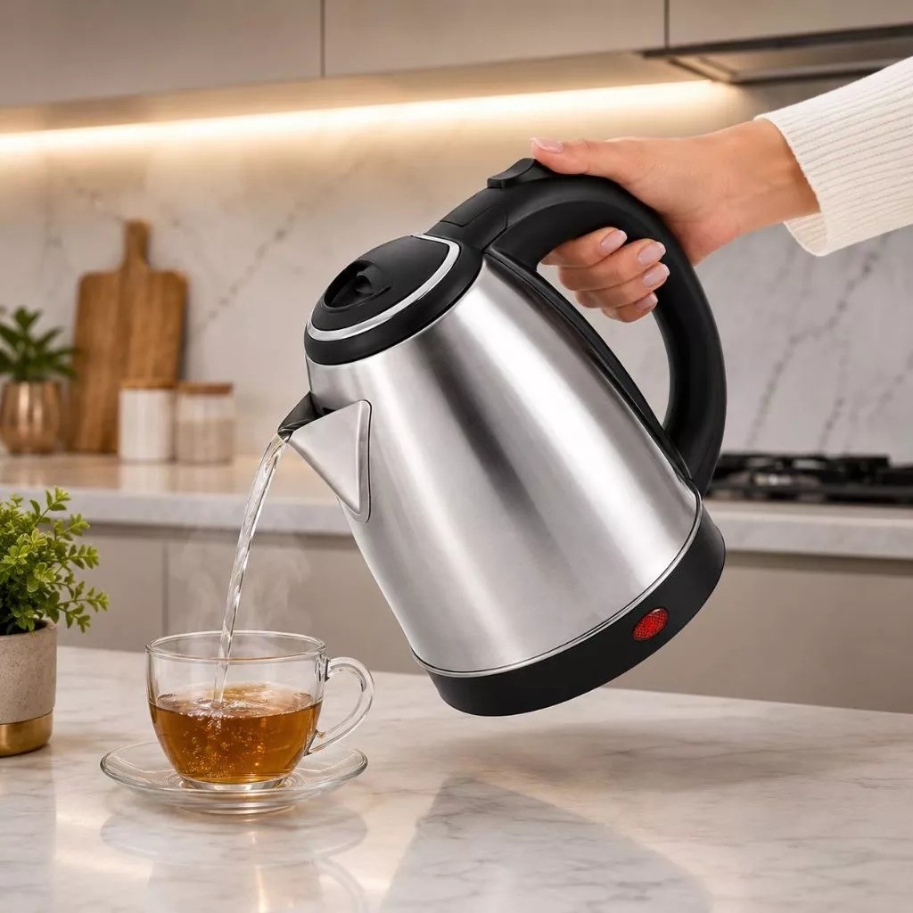 Chaleira Elétrica Automática 1,8 Litros Inox 220V ou 110V – Base 360° e Luz Indicadora, 1500W e Desligamento Automático