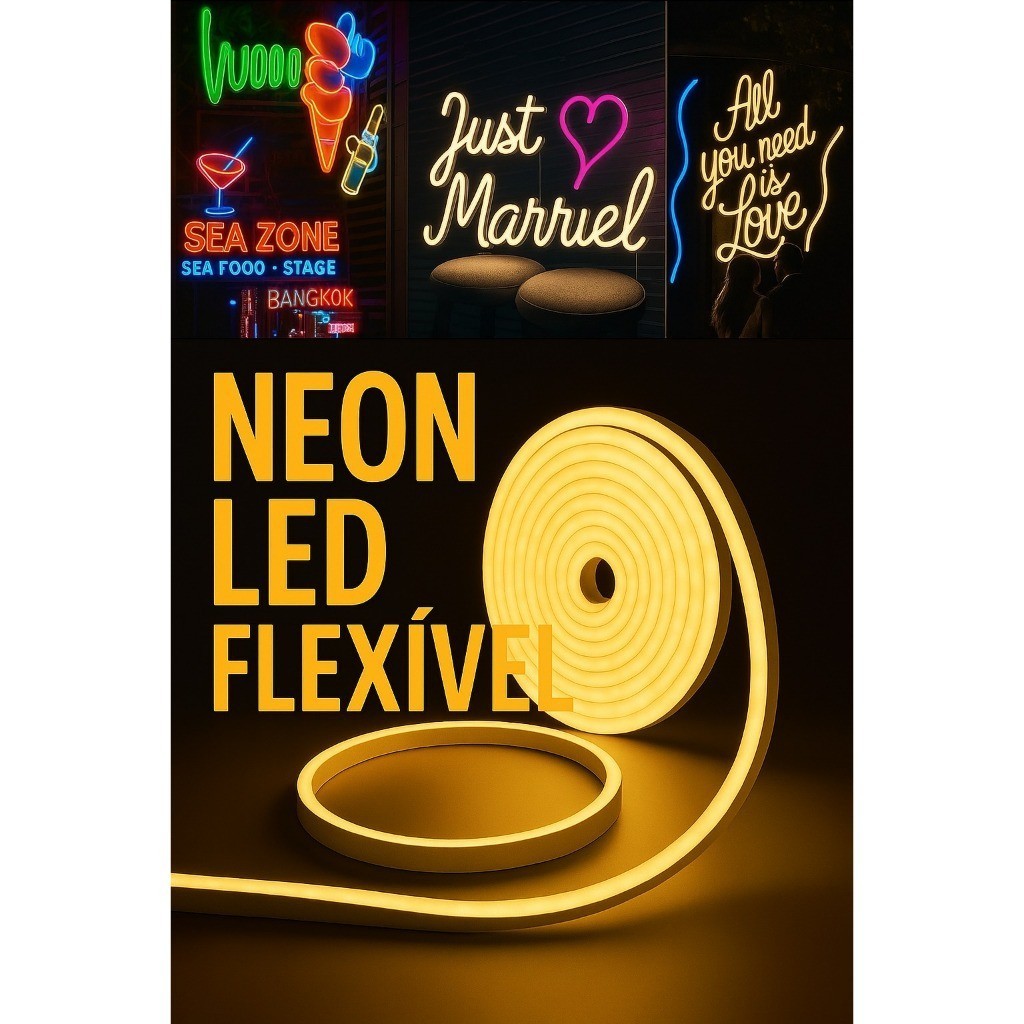 Fita LED Neon 3528 120LED 5m IP65 3000K Branco Quente Alto Brilho