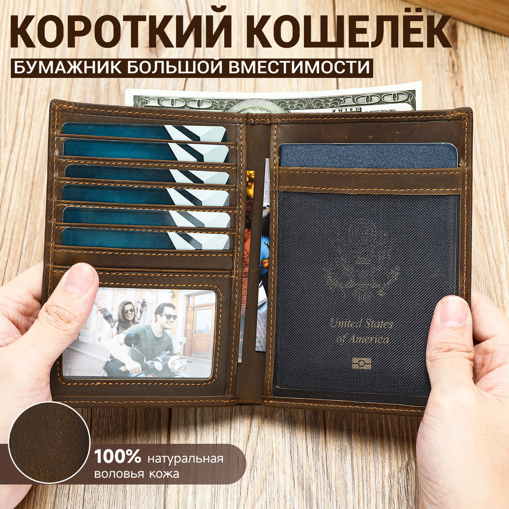 Porta-passaporte masculino em couro genuíno, carteira masculina com proteção RFID anti-scan, carteira multifuncional de
