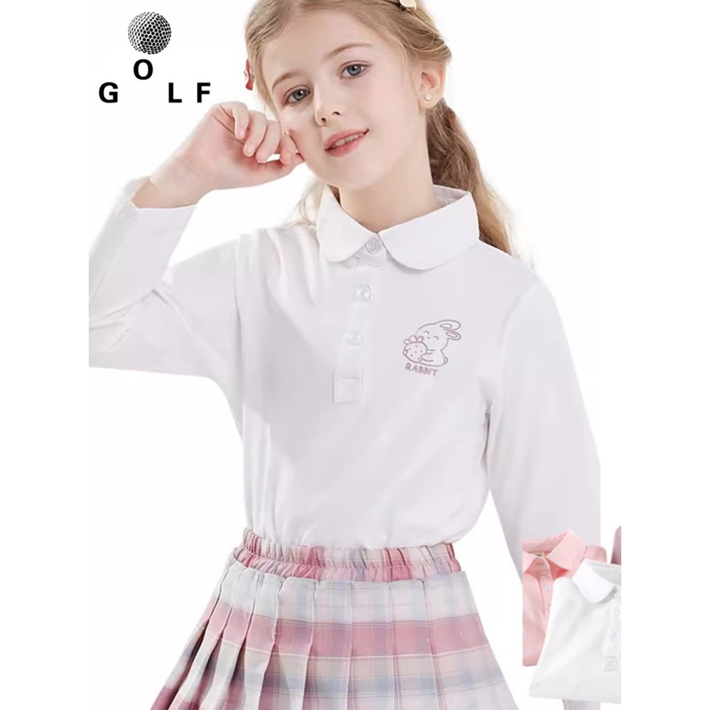 Meninas golfe topo primavera outono roupas de manga comprida camiseta crianças esportes puro algodão camisa de fundo res