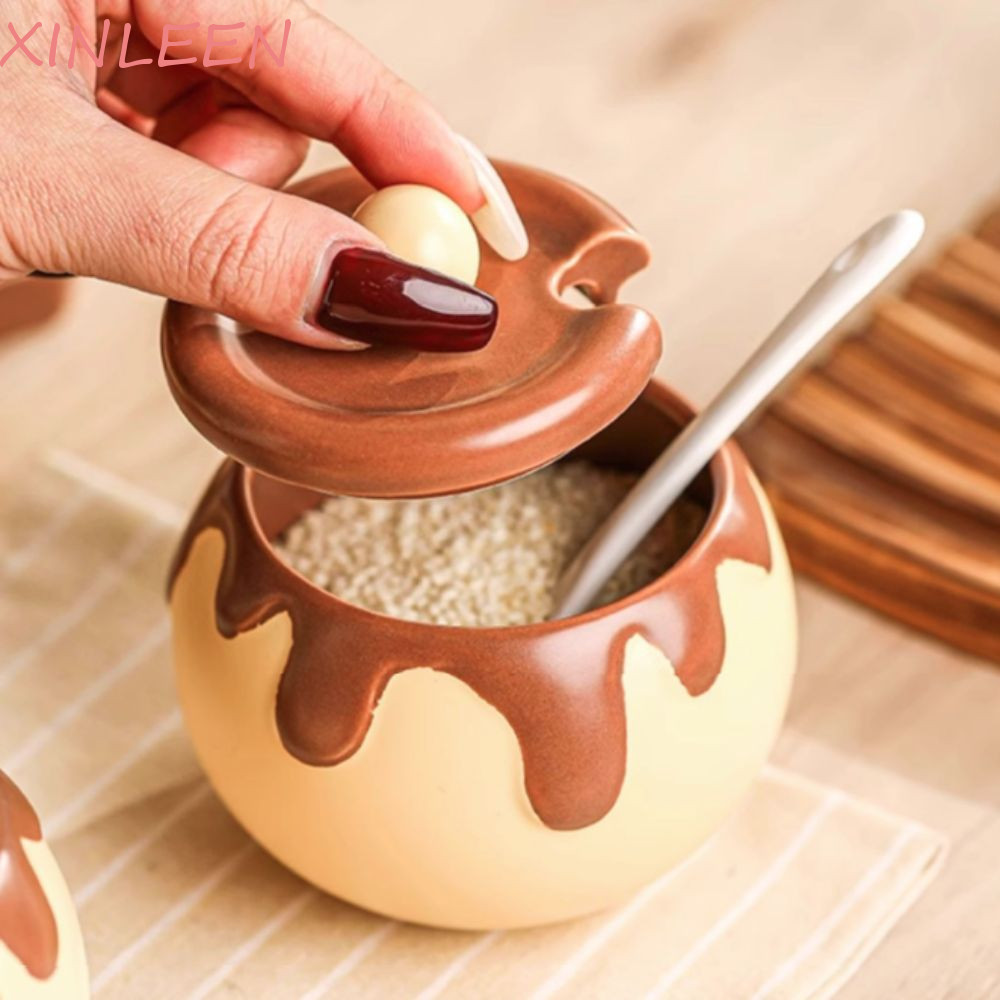 Frascos De Especiarias XINLEEN , Mini Com Colher Frasco De Tempero De Cerâmica , Pote De Condimento Design De Mel De Des