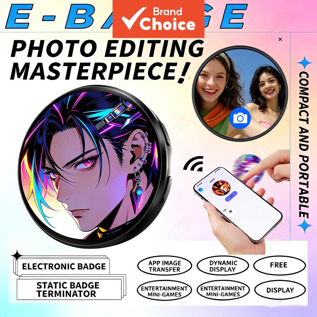 Distintivo Eletrônico Digital Temático Anime com Tela Digital e Controle por Toque para Exibir Fotos, GIFs e Vídeos