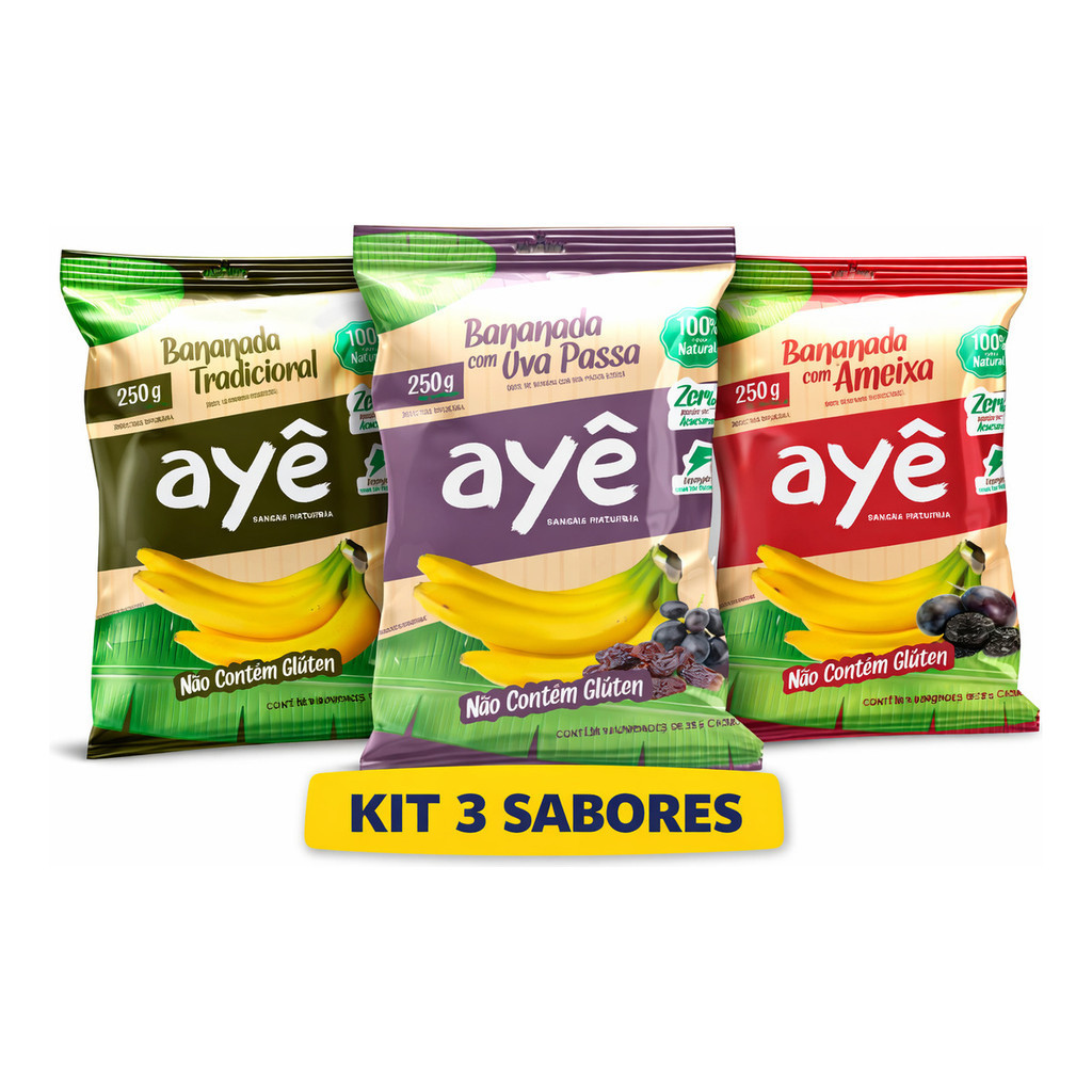 Kit Bananada Ayê 250g Tradicional + Uva Passa + Ameixa