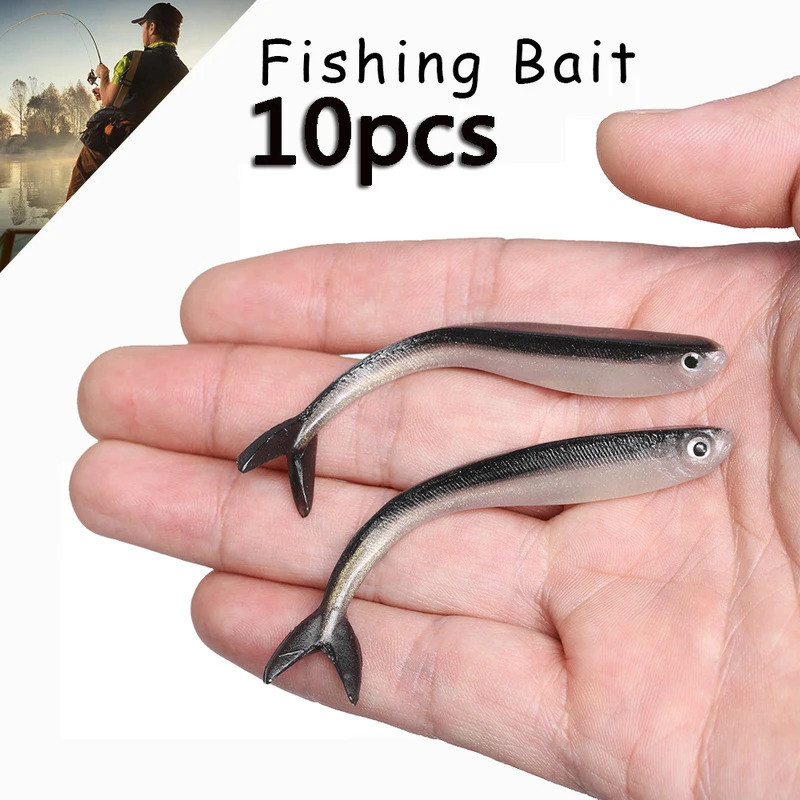 10 PCS Soft Fish Lure Silicone Silver Tiddler Drop Shot Lure Soft Rubber Shad for Perch Pike Trout Wobblers Fishing Takc