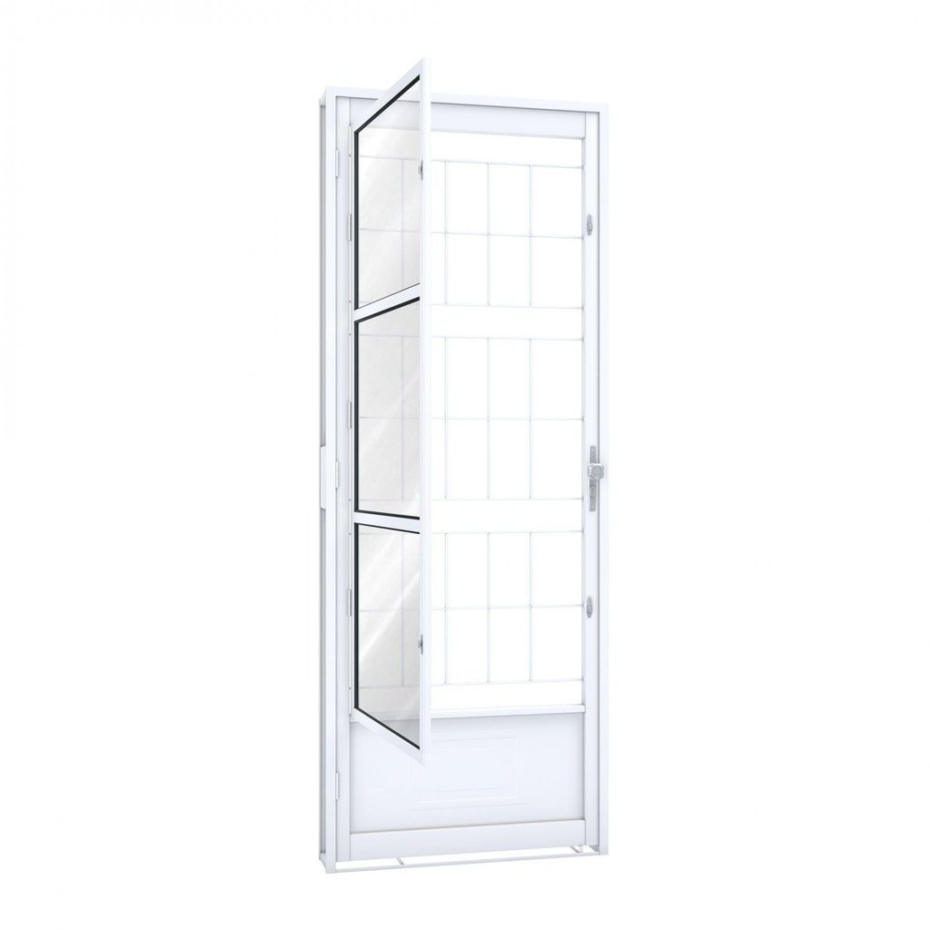 Porta de Aço Postigo 215x85cm com Grade Quadrada e Vidro Liso Riobras Abertura Direita Direita
