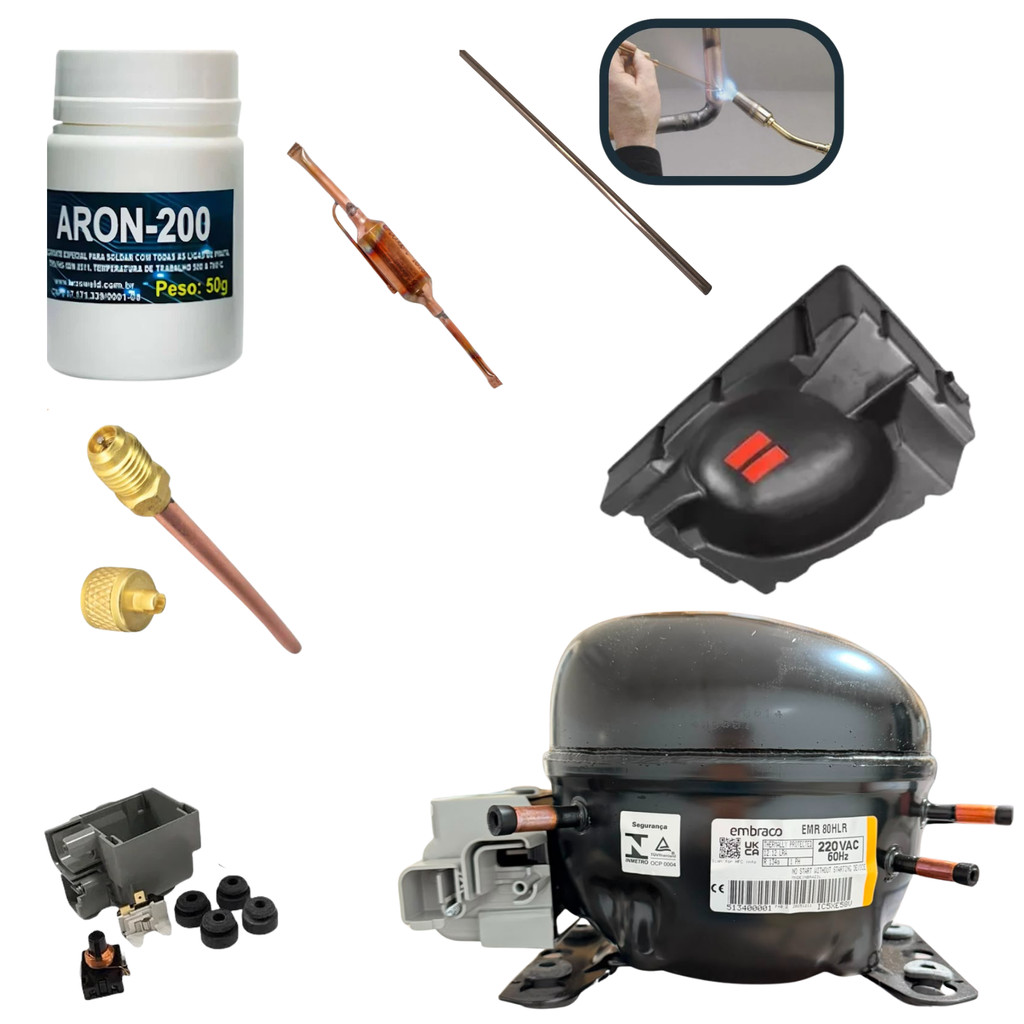 Kit Motor Compressor  1/4+ 220v EMR80HLR Original Brastemp Para Gas  R134a C-Bandeja Schirider
