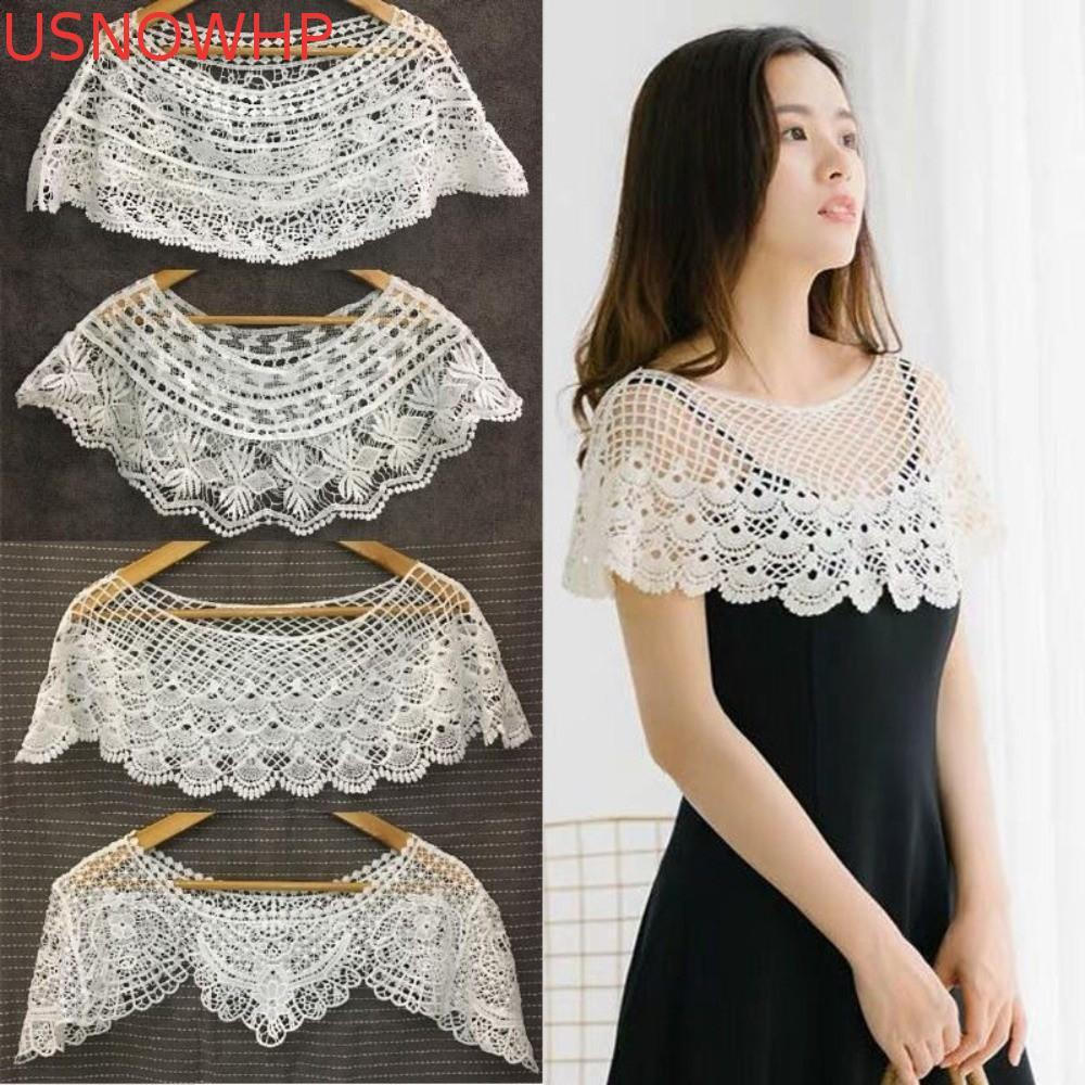 USNOWHP Gola Falsa , Poncho Xale De Renda Retro Oco , Elegante Estilo Francês Fino Vestido De Noite