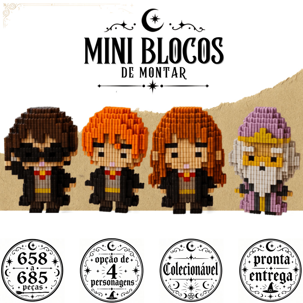 Blocos de Montar Harry Potter Hermione Rony Dumbledore Micro Blocos Nanoblock Geek QZD