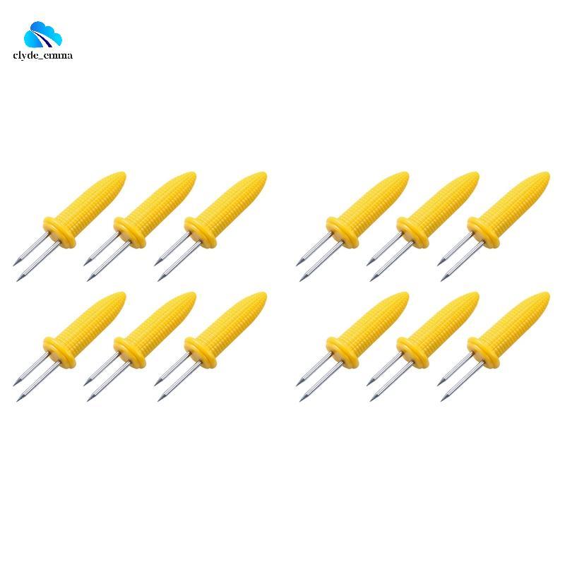 12 Peças De Rack De Milho Na Espiga Espetos De Garfo De Aço Inoxidável Com Alça De Silicone