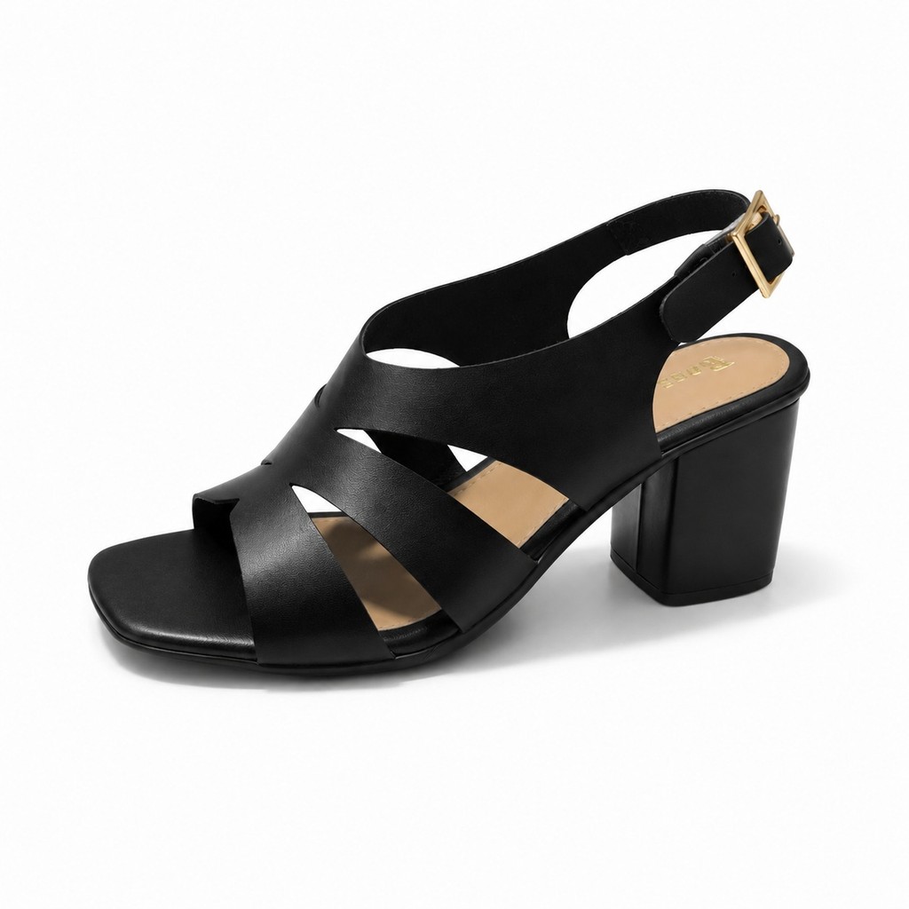 Sandália Feminina Salto Bloco Médio 7 cm Tiras Cruzadas Fivela Ajustável Elegante Confortável Casual
