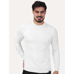Suéter Dixen Masculina Tricot Manga Longa Frente Texturizada Original Branca