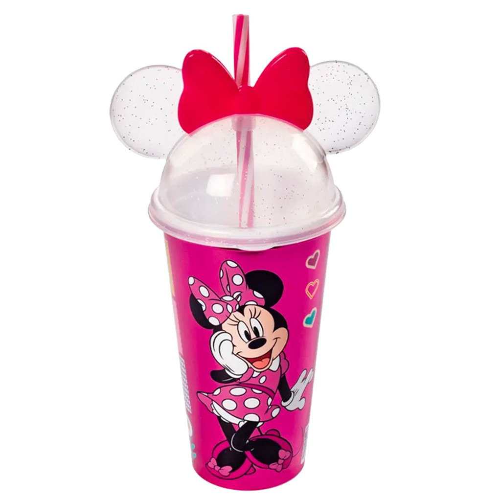 Copo Infantil Shake Com Tampa E Canudo Minnie Mouse Disney Vários Modelos - Plasútil