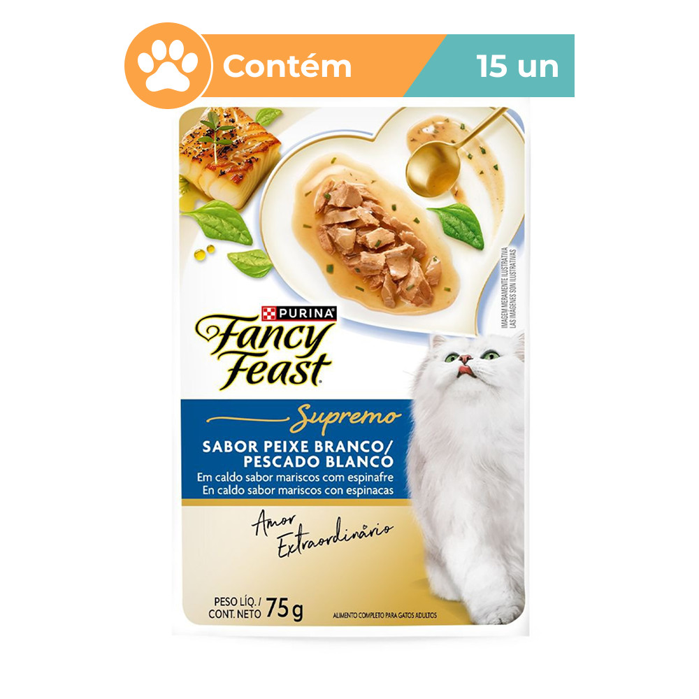 Ração Úmida Fancy Feast Supremo Peixe Branco 15x75g